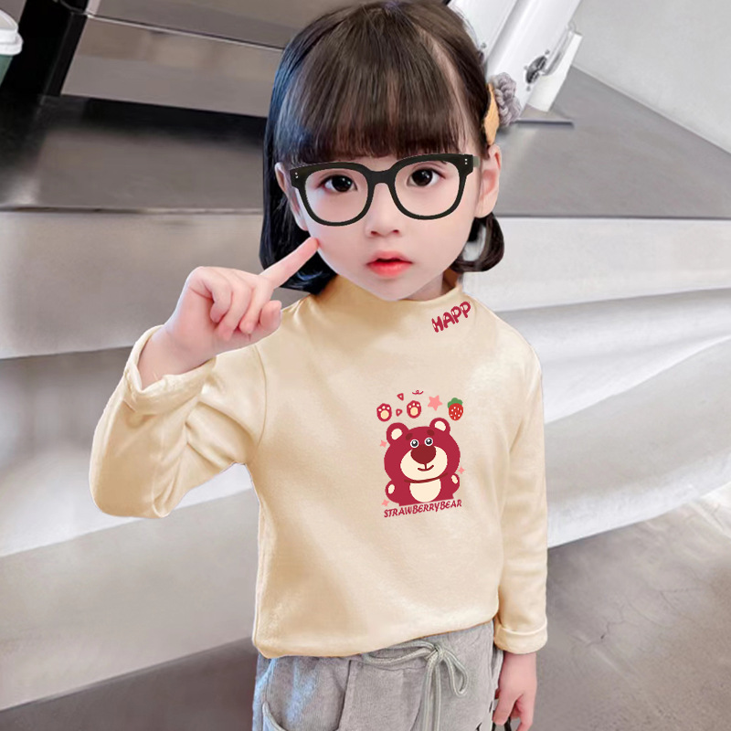 De terciopelo camisa de fondo de terciopelo para niños medio cuello alto a prueba de frío superior 2023 Otoño e Invierno Camiseta de manga larga cálida para niños