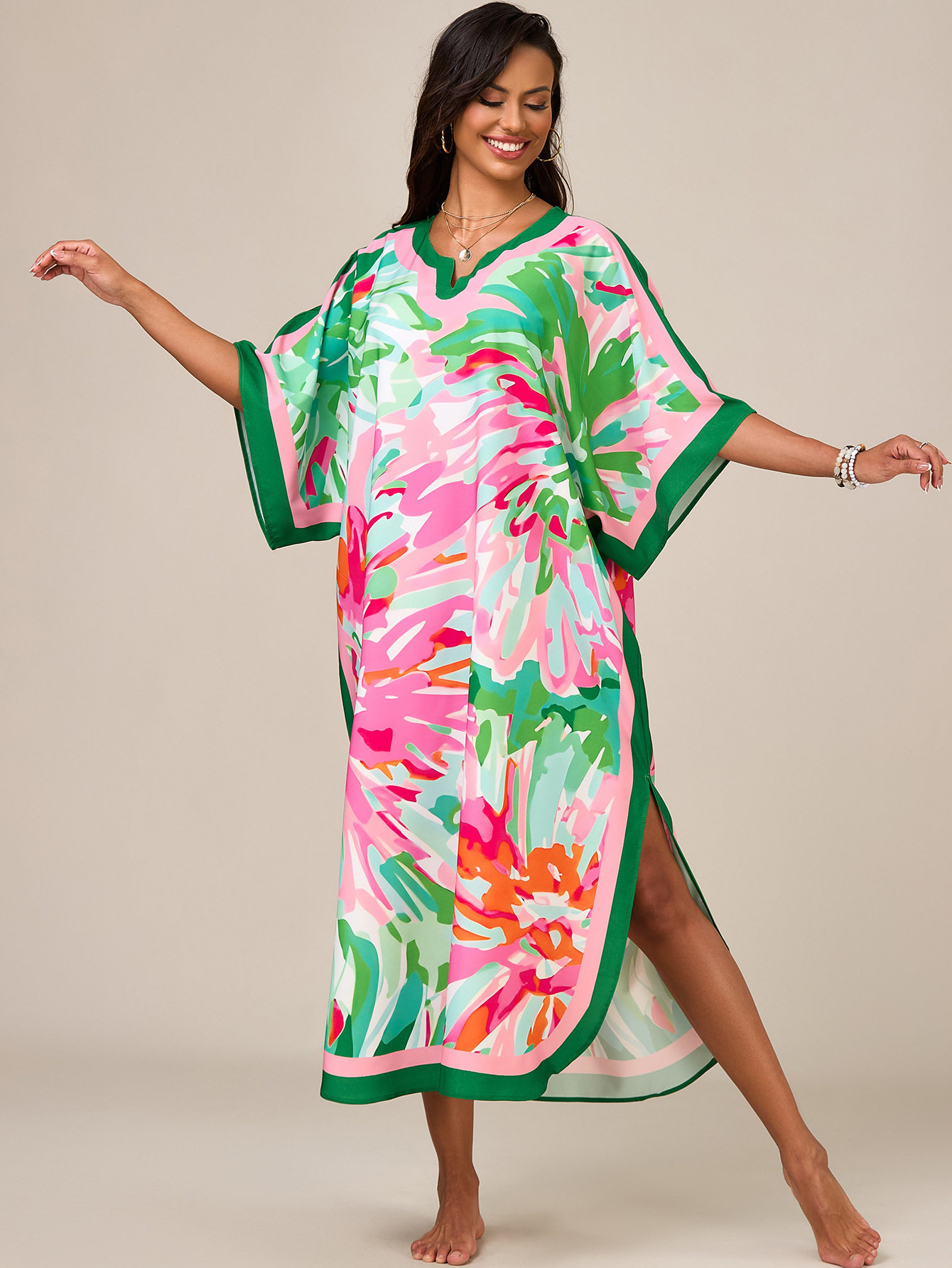 Blusa de playa europea y americana transfronteriza, impresión de posicionamiento, estilo étnico, túnica de Oriente Medio, vestido de comercio exterior suelto de gran tamaño 1011