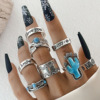 Retro accessory, turquoise children's ring with stone, set, European style, suitable for import