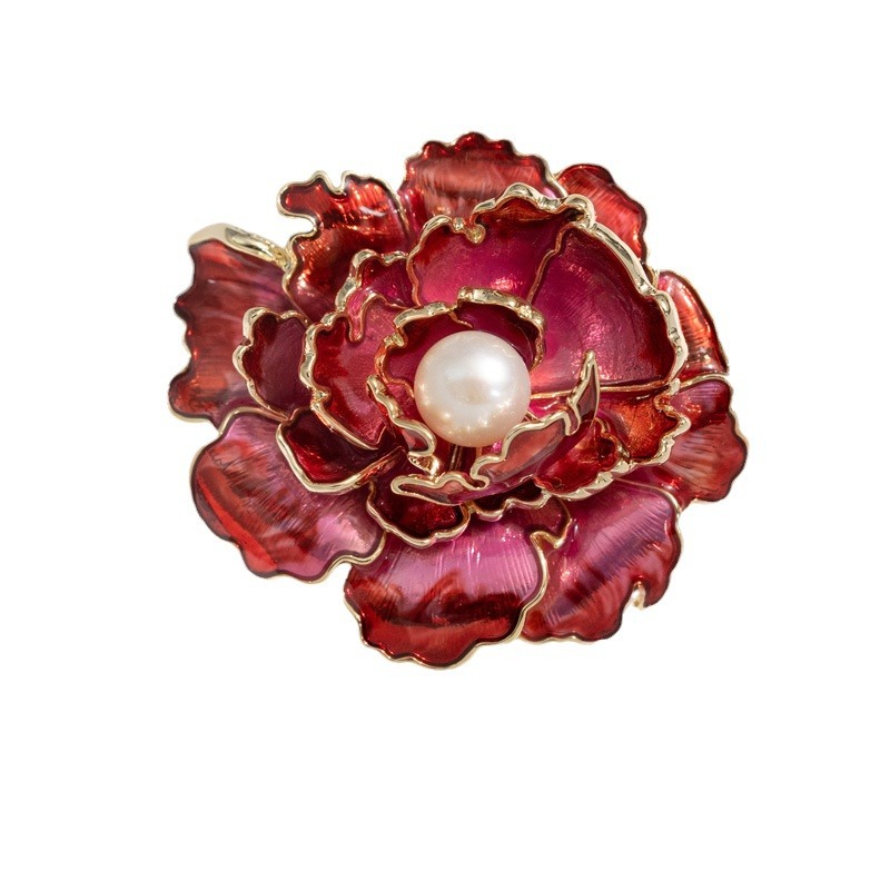 Retro multi-layer three-dimensional peony brooch pendant freshwater pearl corsage_voghion.com