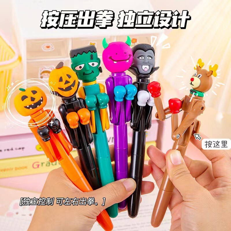 Creative Boxing Ballpoint Pen Personality Funny Student Interactive Decompression Blue Ballpoint Pen Halloween Christmas Stationery