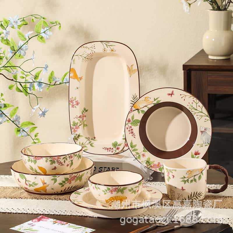 Vintage Senpai Garden Ceramic Rice Bowl Household Tableware High Color Value Classic Practical Soup Bowl Noodle Bowl Ceramic Bowl