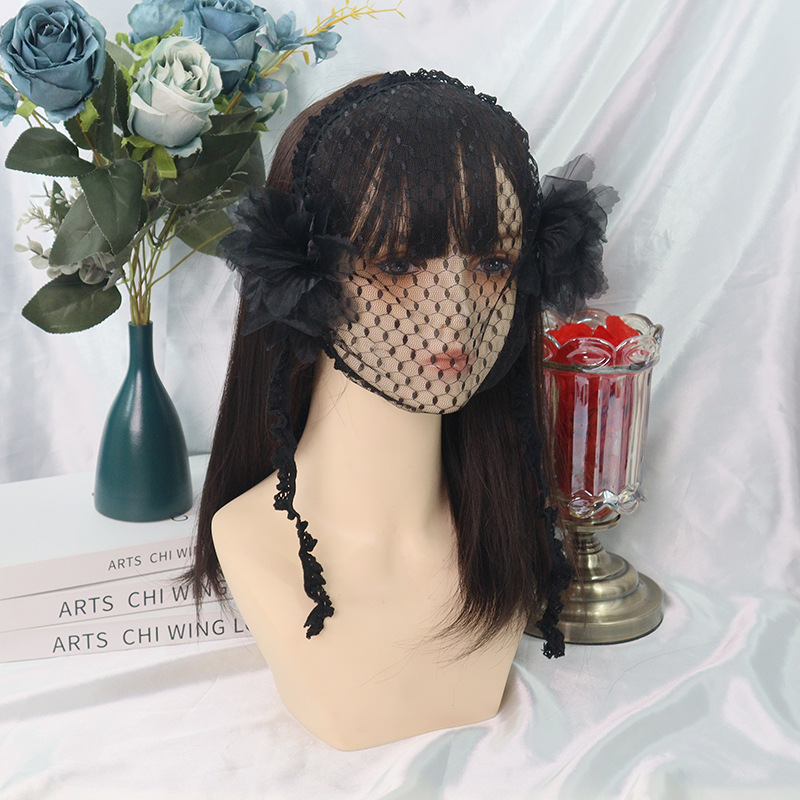 Amazon transfronterizo de encaje negro velos de cabello agujeros grandes toque de malla foto de fiesta de belleza TK