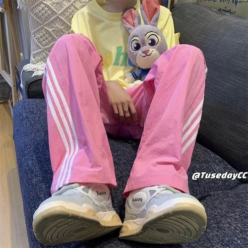 Three Stripes Stitched Casual Pants 2024 Autumn Quick-Dry Summer American Street Wide Leg Long Pants Loose Pants