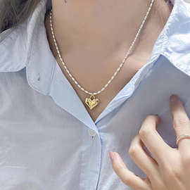 ins 博主同款百搭高级感金撞银爱心项链金属简约气质桃心锁骨链
