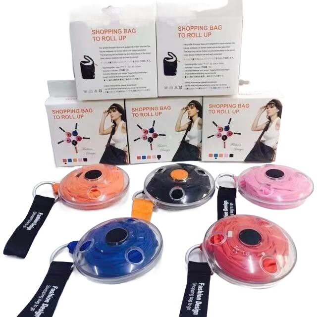 Bolsa plegable de disco pequeño multifuncional portátil supermercado creativo bolsa de compras de almacenamiento retráctil bolsa de almacenamiento conveniente placa giratoria