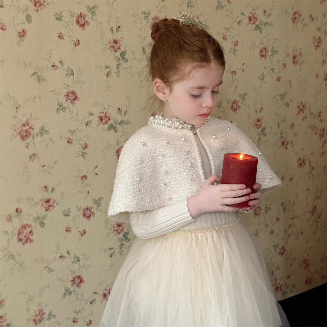 橙乐25冬 女童高级感钉珠斗篷 毛衣网纱裙两件套 女童生日公主裙