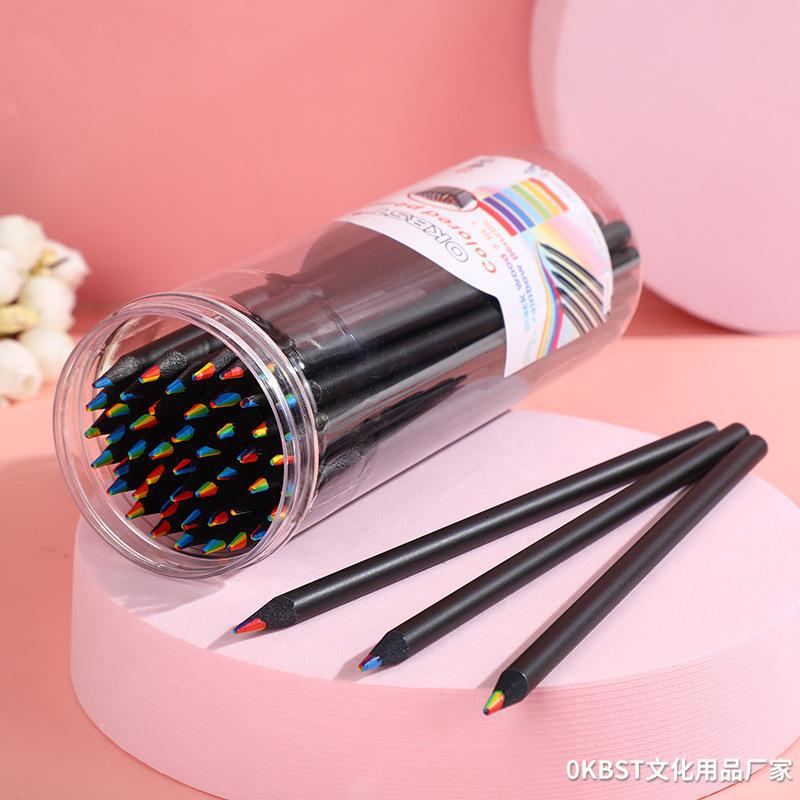 Paquete de barril 48 lápices de arco iris 7 colores uno multicolor de plomo Pequeño Libro Rojo degradado color Siete colores lápiz de color mágico