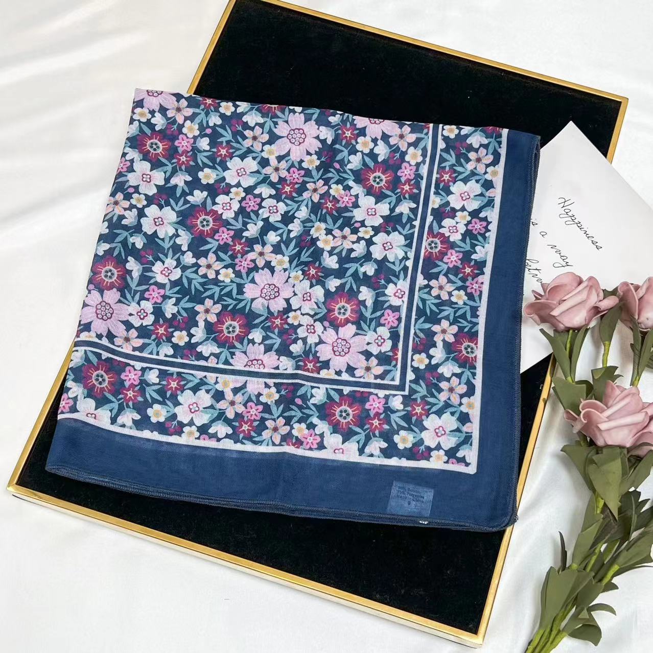 60g Weight Kerchief Classification Daily Occasion cotton and linen Material Flower Pattern Summer Season Women's Gender IG Style Style Women's IG Style Flower Cotton And Linen Kerchief 173