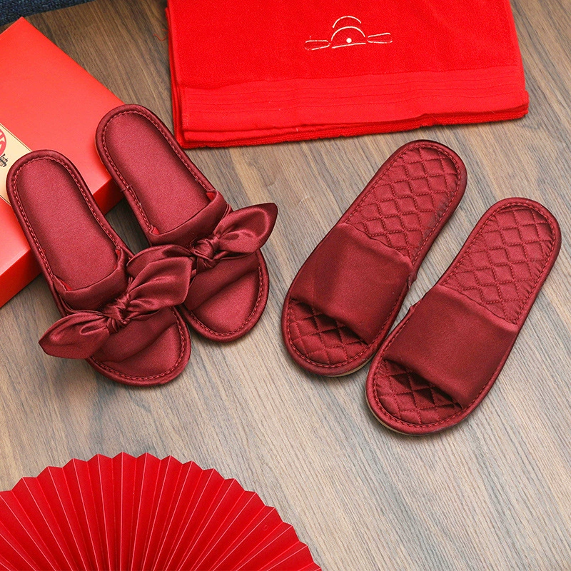 Легкие роскошные летние свадебные тапочки праздничный красный пара старшая пара новый свадебный приданый невеста утренний халат тапочки