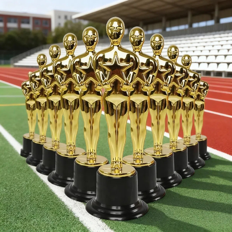 Trofeos de Oscar pequeños juegos escolares de entrenamiento trofeos de plástico para premios trofeos de juguetes para niños plástico dorado