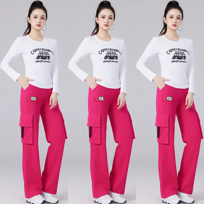 Yang Liping Fancial Dance Костюм Новый круглый вырез с длинными рукавами Спортивный аэробика Бег Танцевальная одежда Хлопок