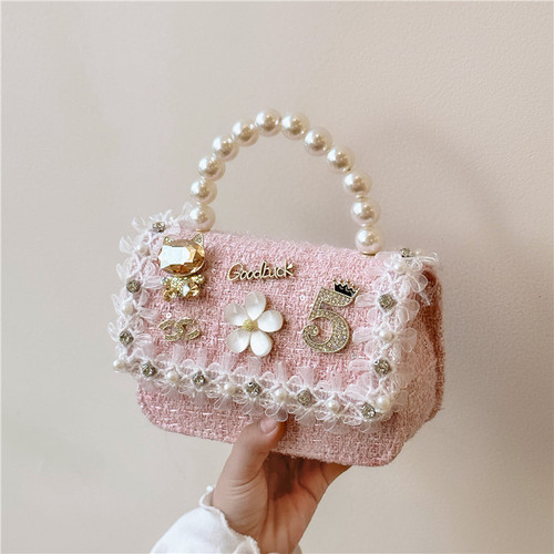 Princess Little Fragrance Chain Bag, Baby Pearl Accessory, Handheld Bag, Trendy Children's Cute Bow Girl Shoulder Bag