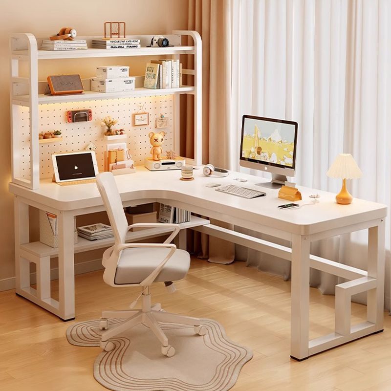 Solid Wood Corner Computer Desk, Desk and Bookshelf Integrated, Bedroom Home Desktop Corner Office Desk, Double Gaming Desk