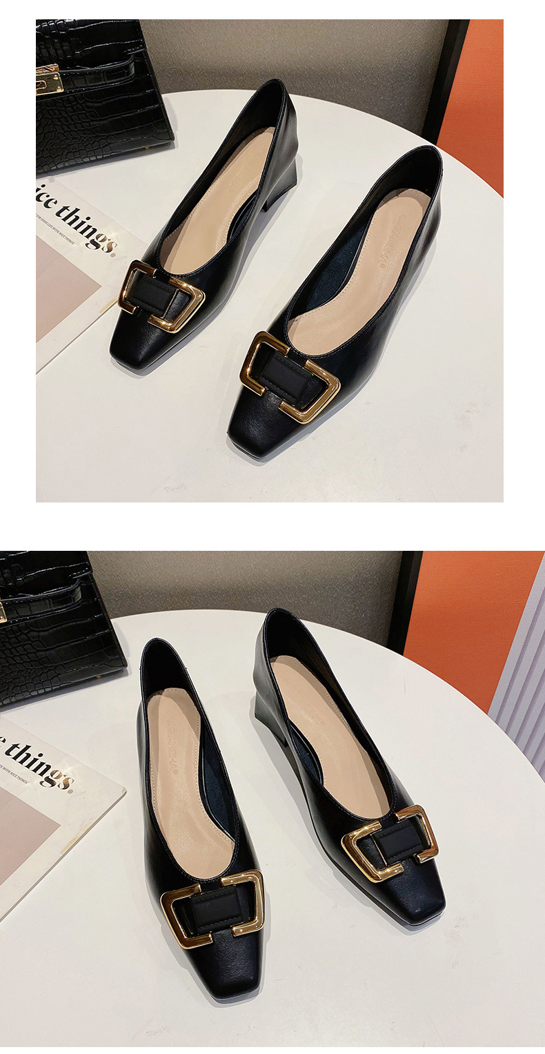 Classic Cowhide Women's Loafers With Mid-heel And Square Toe Design_voghion.com