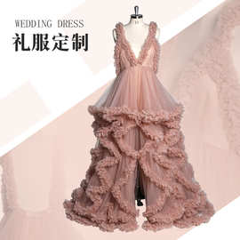 厂家直供晚礼服女宴会轻奢气质网纱演出服长款无袖大裙摆蛋糕裙