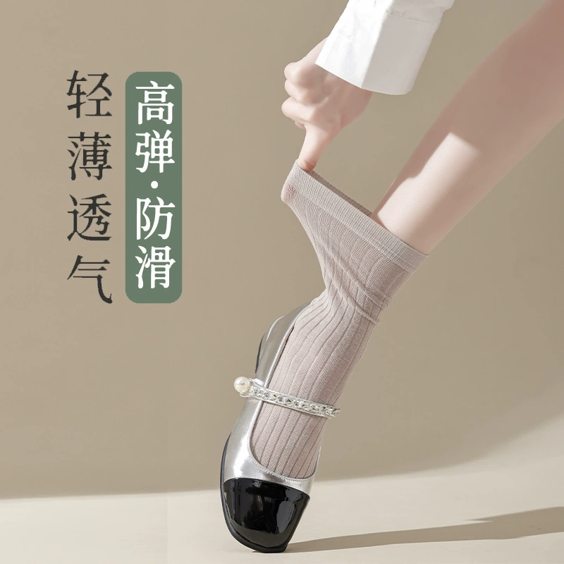 Silk summer thin white socks, mid-length
