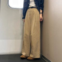 【高品质】深卡其色休闲裤女2025秋季新款高腰显瘦垂感拖地长裤