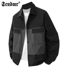 轻奢条纹撞色外套男士工装拼接翻领夹克春秋季新款简约休闲夹克衫