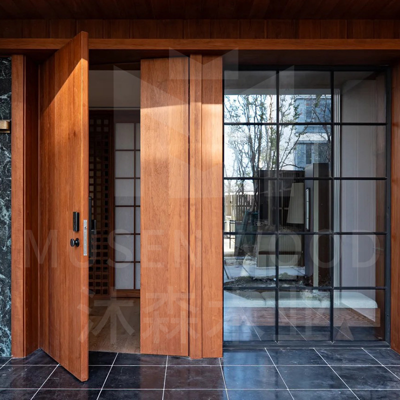 Solid Teak Wood Grille, Paint-Free Double Entry Door, Light Luxury Australian Villa Rural Door Custom Model