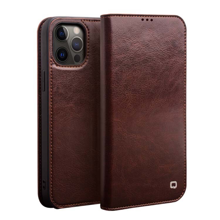 Qili Mobile Phone Case for Apple iphone12 Pro Max Genuine Leather 12Mini Flip Card Protection Leather Case