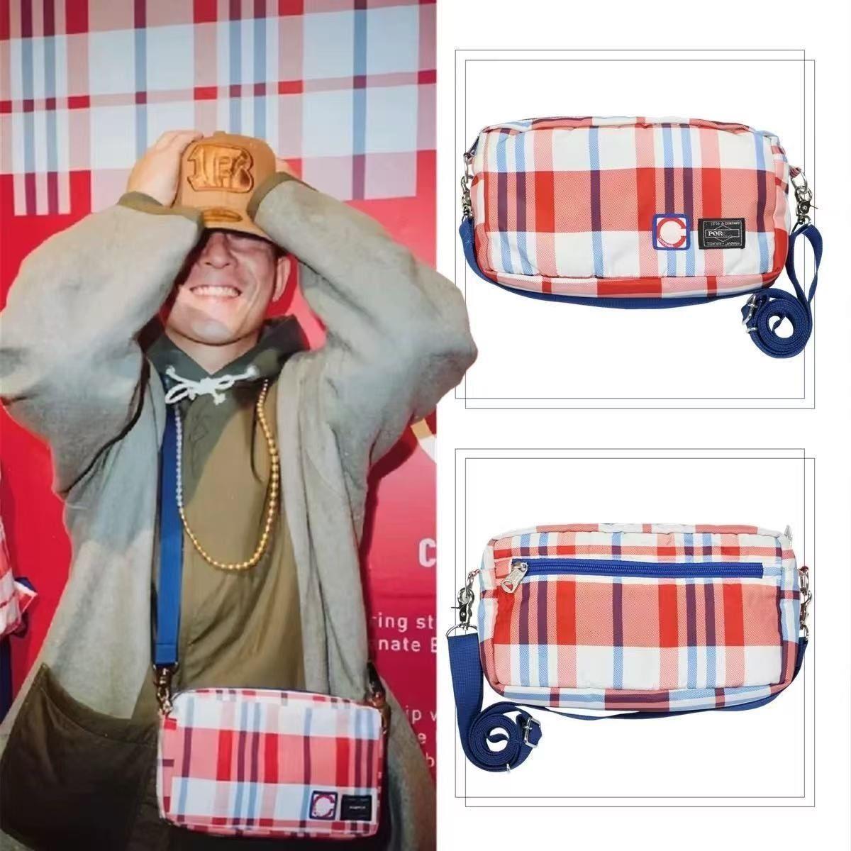 TYGA陈冠希同款联名挎包单肩轻便格子休闲可可拆卸肩带斜挎中性包