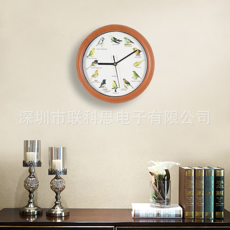 跨境热卖鸟叫时钟复古美式创意钟表布谷鸟整点报时鸟叫客厅挂钟