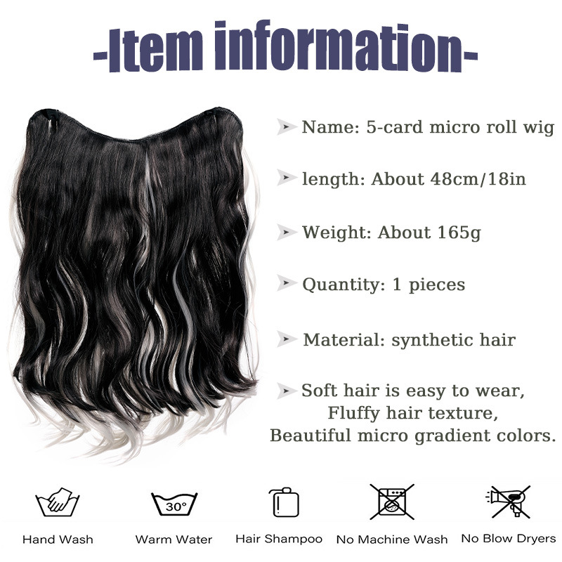 wig female V shaped hair extension one piece 5 card highlighting micro curly hair wig piece chemical fiber synthesis 48cm165g_voghion.com