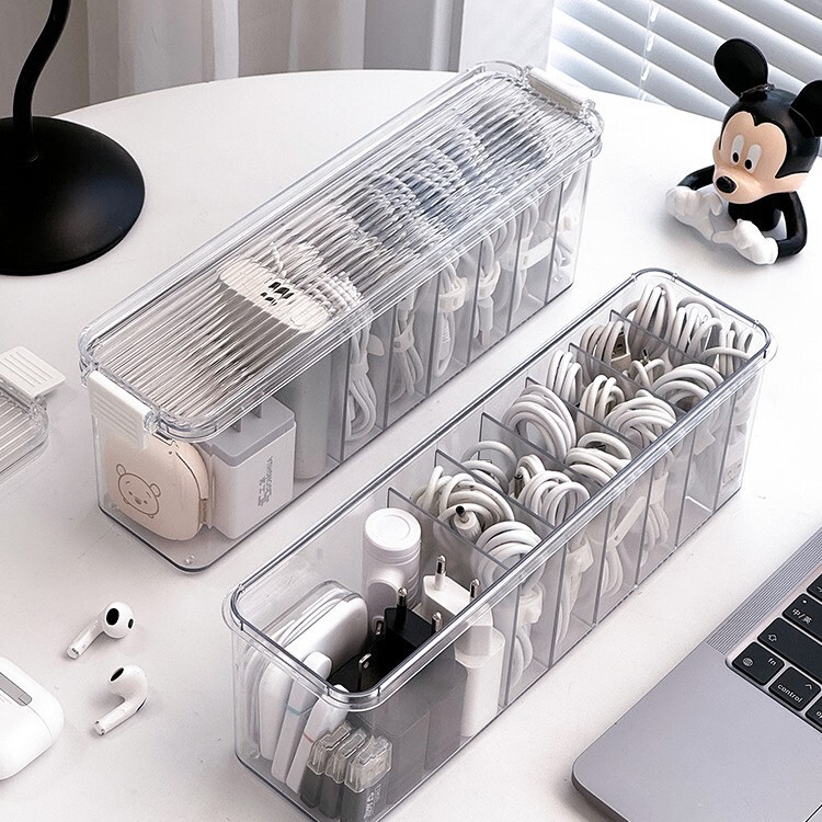 Data Cable Storage Box, Large Capacity Desktop Phone Charger Cable Organizer, Household Cable Divider and Organizer Data Cable Storage Box, Large Capacity Desktop Phone Charger Cable Organizer, Household Cable Divider and Organizer