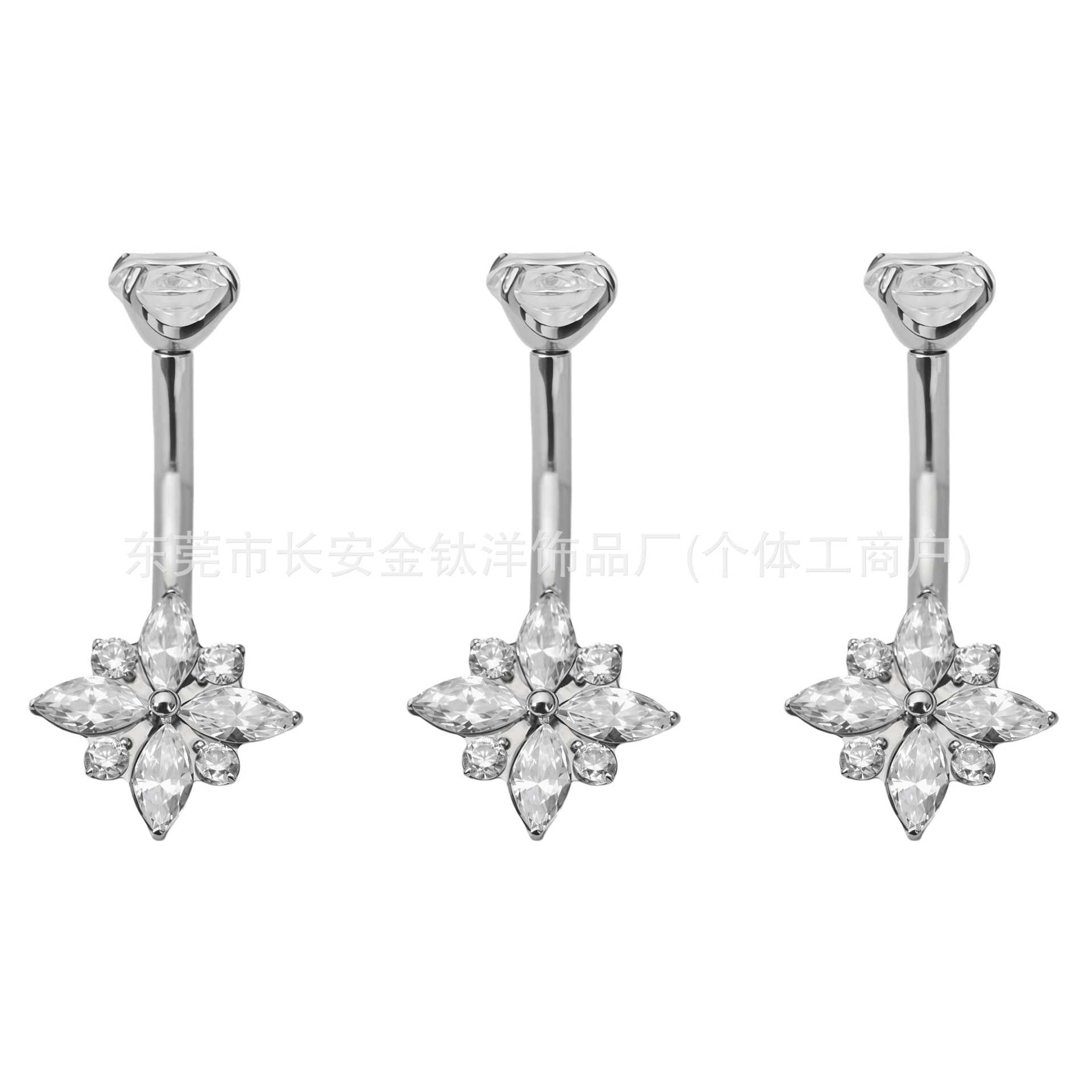 F136 Titanium Internal Thread Cross-Shaped Zircon Belly Button Ring G23 Titanium Alloy Body Piercing Jewelry detail image 5