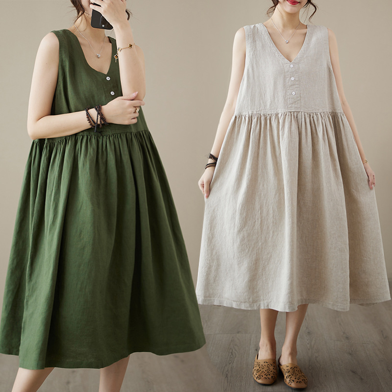 Dress Pastoral Style Nordic Foreign Trade Brocade Cotton Sleeveless Slim Dress Linen Slim Fit Age-Reducing Vest Dress Summer Dress Dress Pastoral Style Nordic Foreign Trade Brocade Cotton Sleeveless Slim Dress Linen Slim Fit Age-Reducing Vest Dress Summer Dress