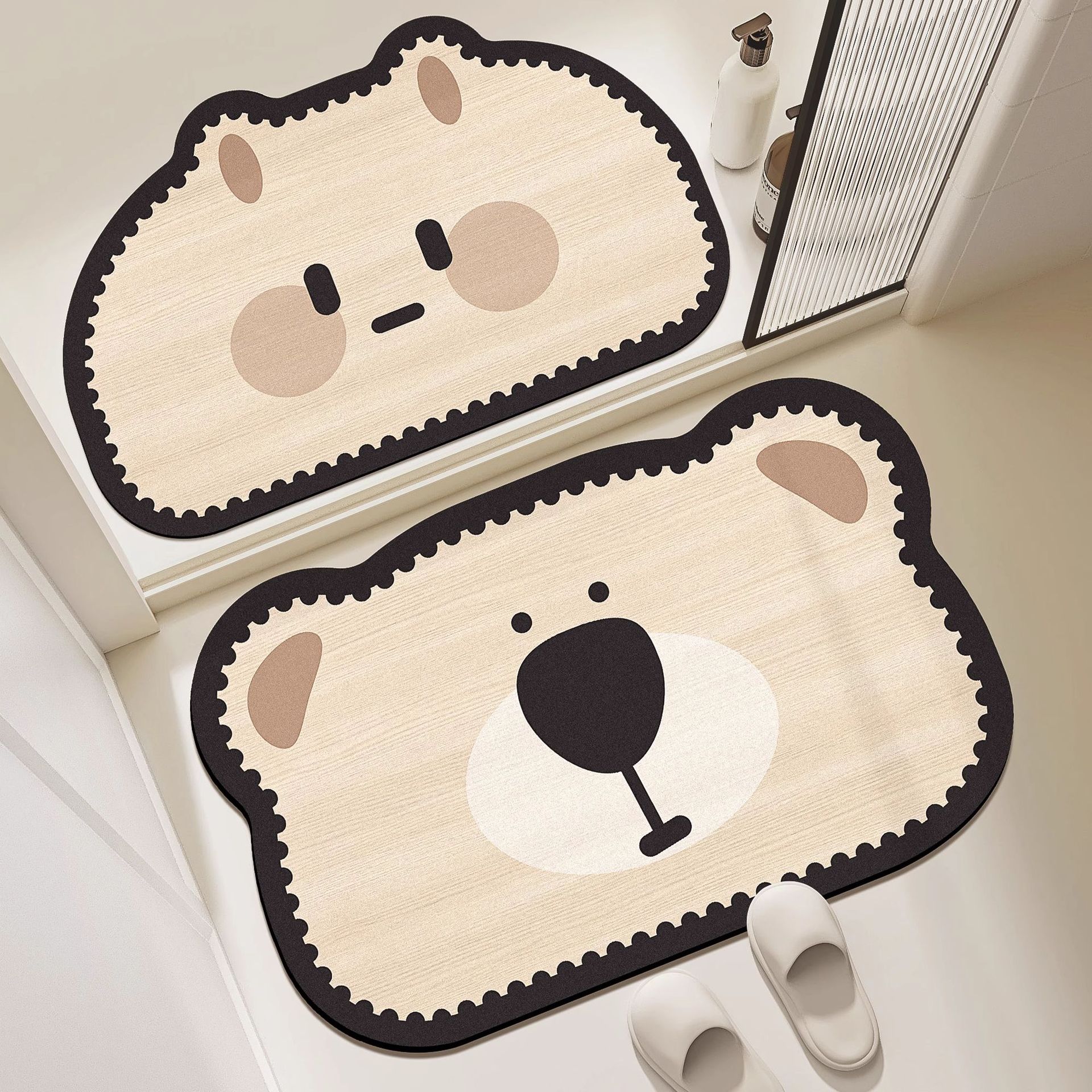 Círculos animados alfombra de suelo de baño inodoro puerta antideslizante pie de inodoro alga barro de absorción de agua limpieza en seco alfombra de inodoro