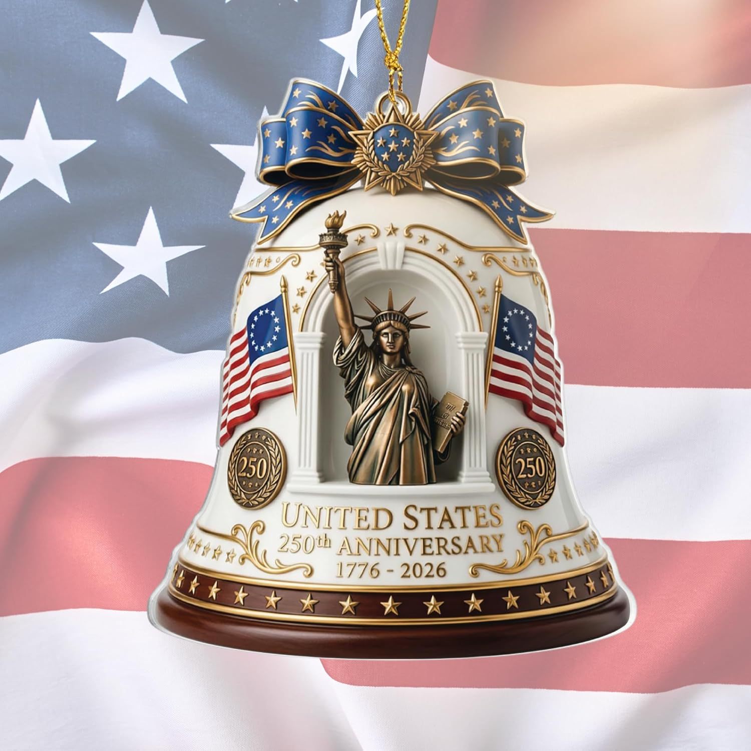 Decoración del 250 aniversario de la fundación de los Estados Unidos - Decoración del árbol de Navidad del Día de la Independencia de la Estatua de la Libertad 2D plana