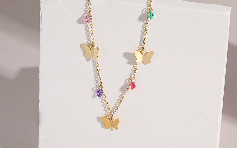 fashion butterfly necklace 18k zircon titanium steel necklacepicture4