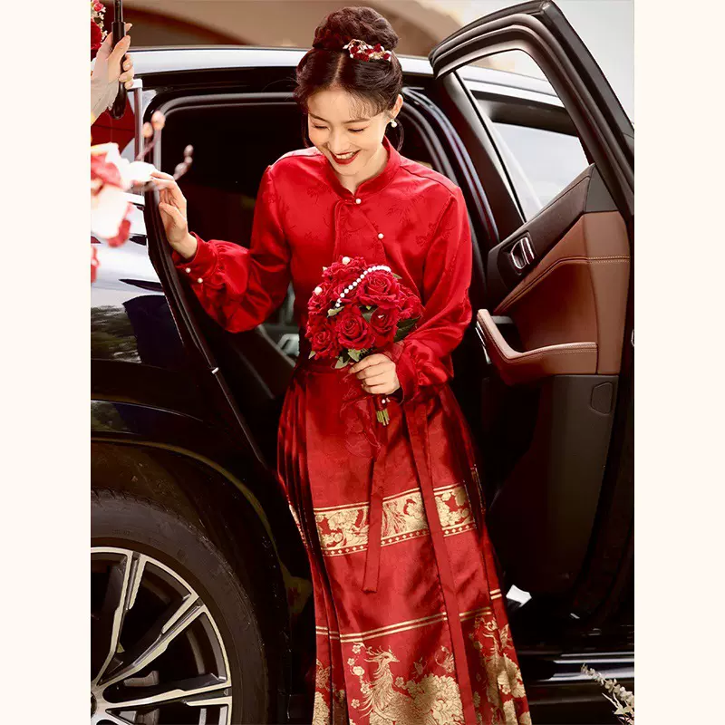 YT230088汉服新款订婚服敬酒服新中式上衣红色马面裙半身裙套装女