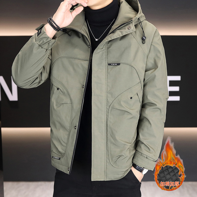 2025爆款男士秋冬新款连帽青年简约休闲纯色轻薄保暖1013