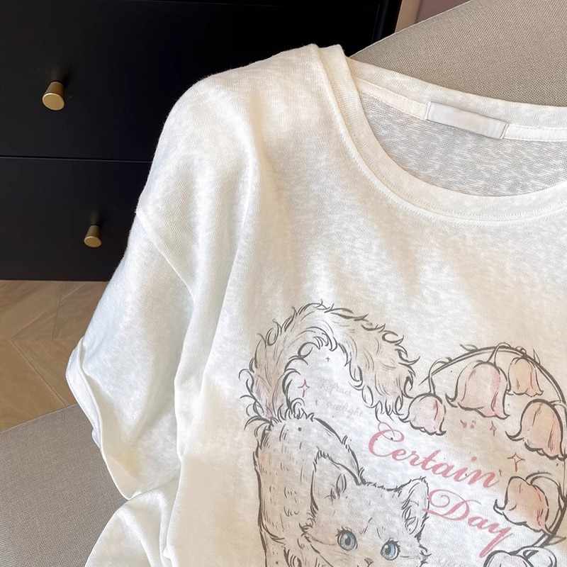 公式写真 200 グラムスノーフレークコットン半袖 Tシャツ夏 2025 新しいトレンディなリボンルーズラウンドネックトップ韓国スタイルの婦人服|undefined