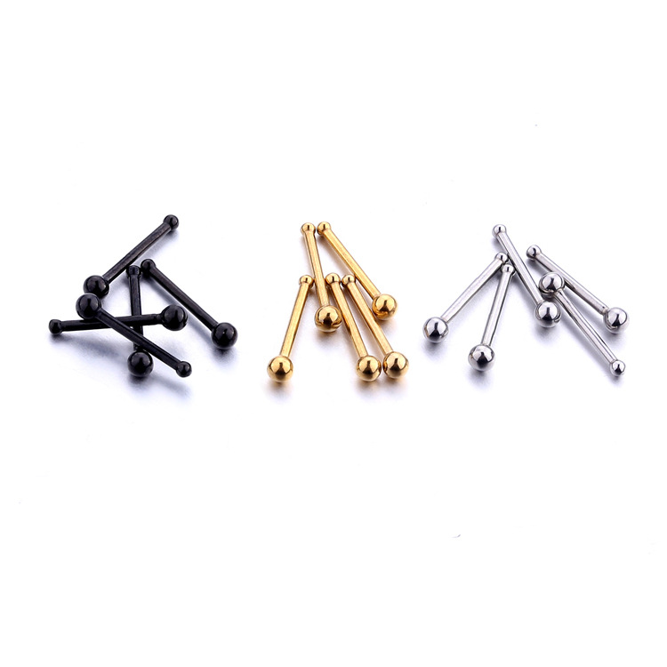 Haste reta de titânio com esfera redonda em aço inoxidável, brinco pequeno para nariz, mini brinco invisível em formato de osso para cuidados com o furo da orelha, disponível internacionalmente._voghion.com
