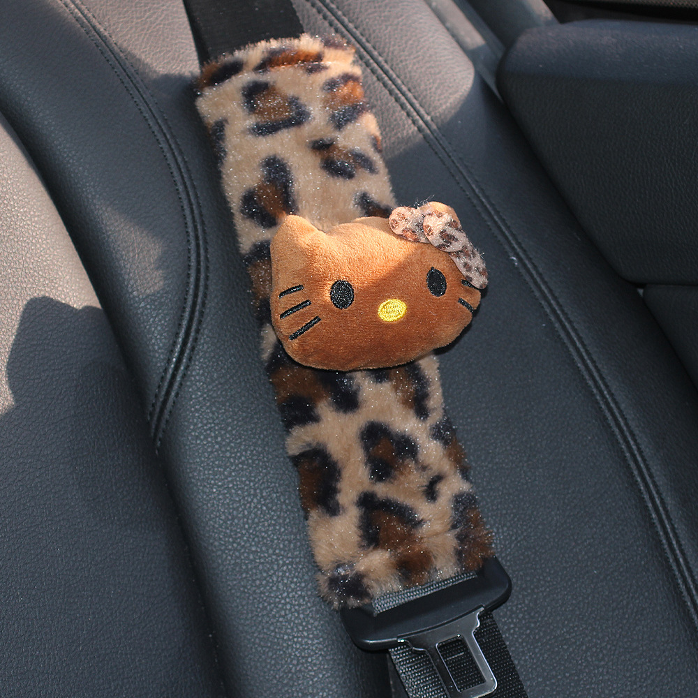 Maillard Leopard Print Hellokitty Plush Car Seat Belt Shoulder Cover Car Interior Decoration Good New Car Gift
