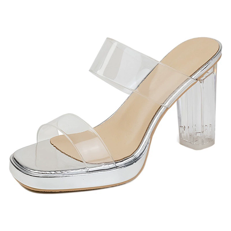 Прозрачные женские туфли на высоком каблуке из натуральной кожи, летние непромокаемые тапочки на платформе и ультравысоком каблуке, женские босоножки на толстом каблуке с кристаллами