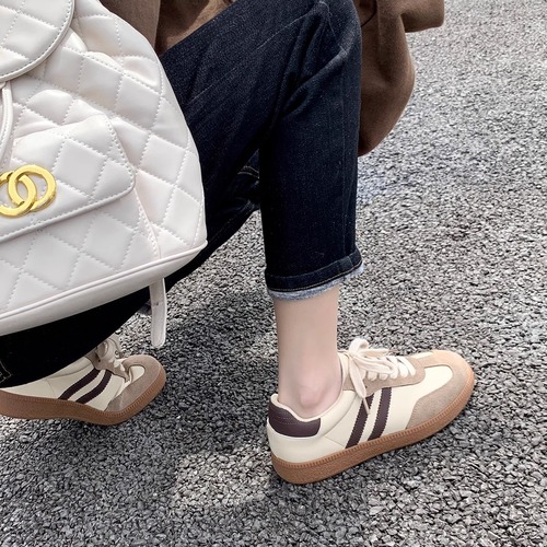 Grape mom retro flat bottom all-match sports lace-up color three-bar moral training shoes women's casual sneakers Forrest Gump white shoes