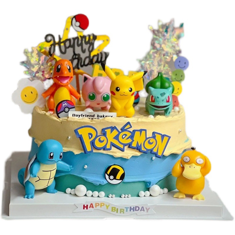 Decoración de pastel de Pokémon Adornos de celebridades de Internet Pikachu Elp Ball Keda Duck Boy Postre de cumpleaños Complemento de mesa