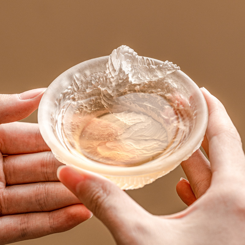 工厂浮雕龙纹茶杯单杯古法琉璃功夫茶具高颜值主人杯喝茶品茗杯子