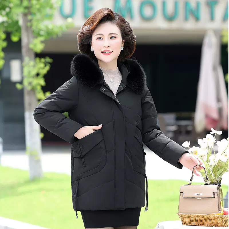 加肥加大码加厚棉袄羽绒服女秋冬装外套胖妈妈中长款中老年人中年