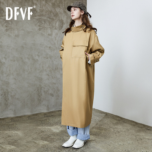 DFVF伊元素风衣女春秋新款加长款廓形宽松工装设计感英伦风