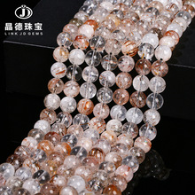 晶德珠宝 天然黑金超七水晶散珠手链串珠diy饰品配件圆珠子批发