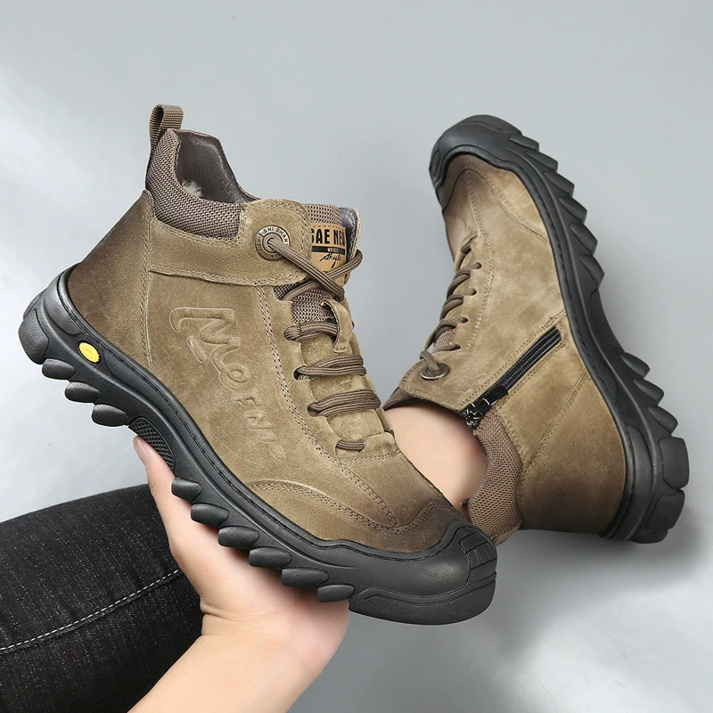 Мужские зимние снегоступы из натуральной кожи, на флисовой подкладке, утолщенные уличные хлопковые ботинки, теплая шерстяная обувь для мужчин, подходящая для северо-восточных условий.