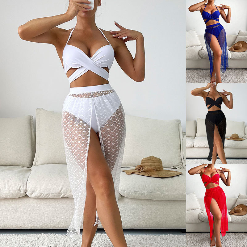 2025 yil Yevropa uslubidagi bikini - Shaffof to'rli uchta qismli mayos