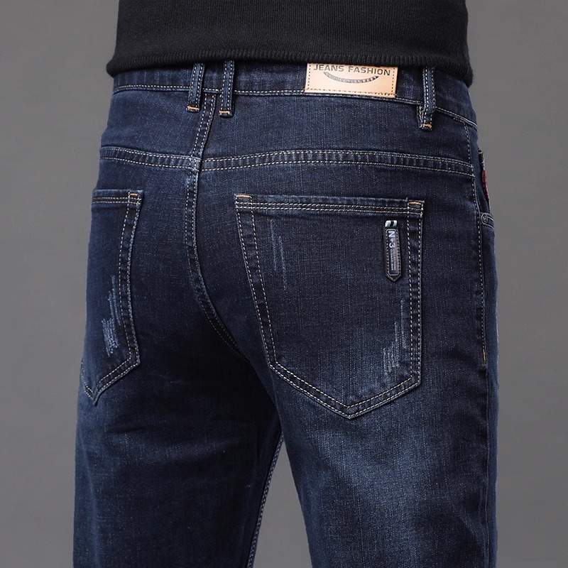 2025 Men's Jeans Summer Thin Slim Straight Stretch Casual Long Pants Versatile Trendy Mid-Waist Stylish