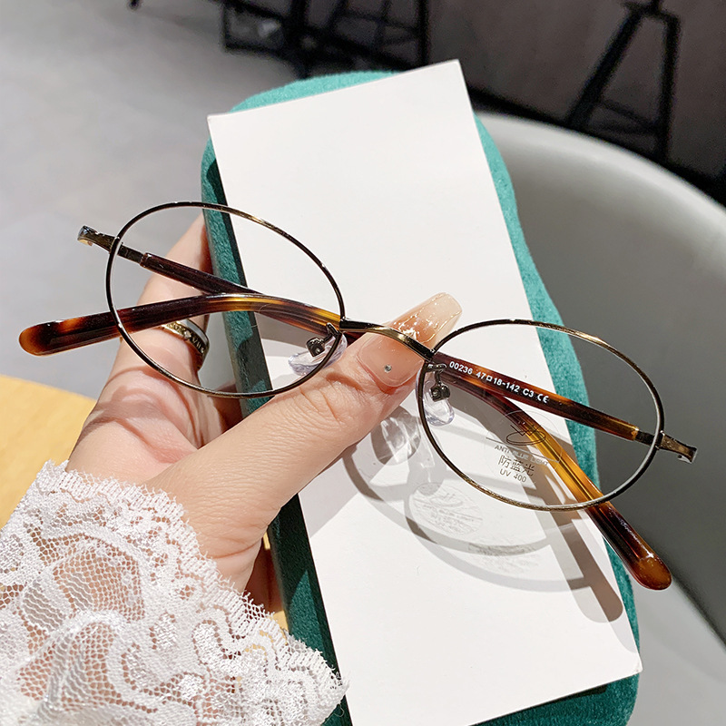 Xiaohongshu Internet Celebrity Literary Retro Oval Small Frame Glasses Frame Plain Style Anti-Blue Light Glasses Frame 00236